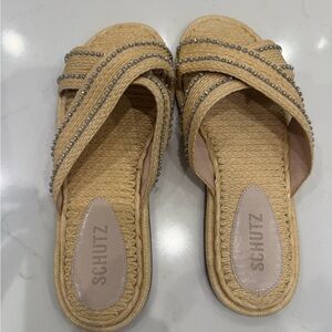 SCHUTZ Beige Espadrille Slide Sandals